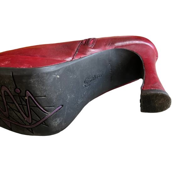 Earthies Steampunk Ruffled Leather Ferarra Platform Boots Deep Red Wine 9 - Picture 6 of 10